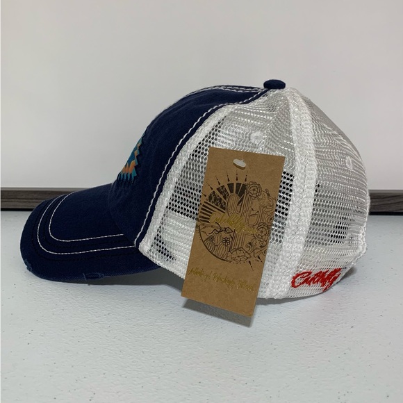 Catchfly "Fate Loves the Fearless" Distressed Ponytail Baseball Hat/Cap-OS NWT - Picture 4 of 10